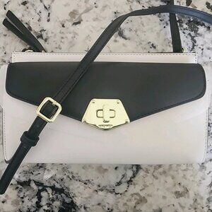 New Nine West Flap Crossbody Shoulder Bag Purse Black/White Colorblock Gold Tone